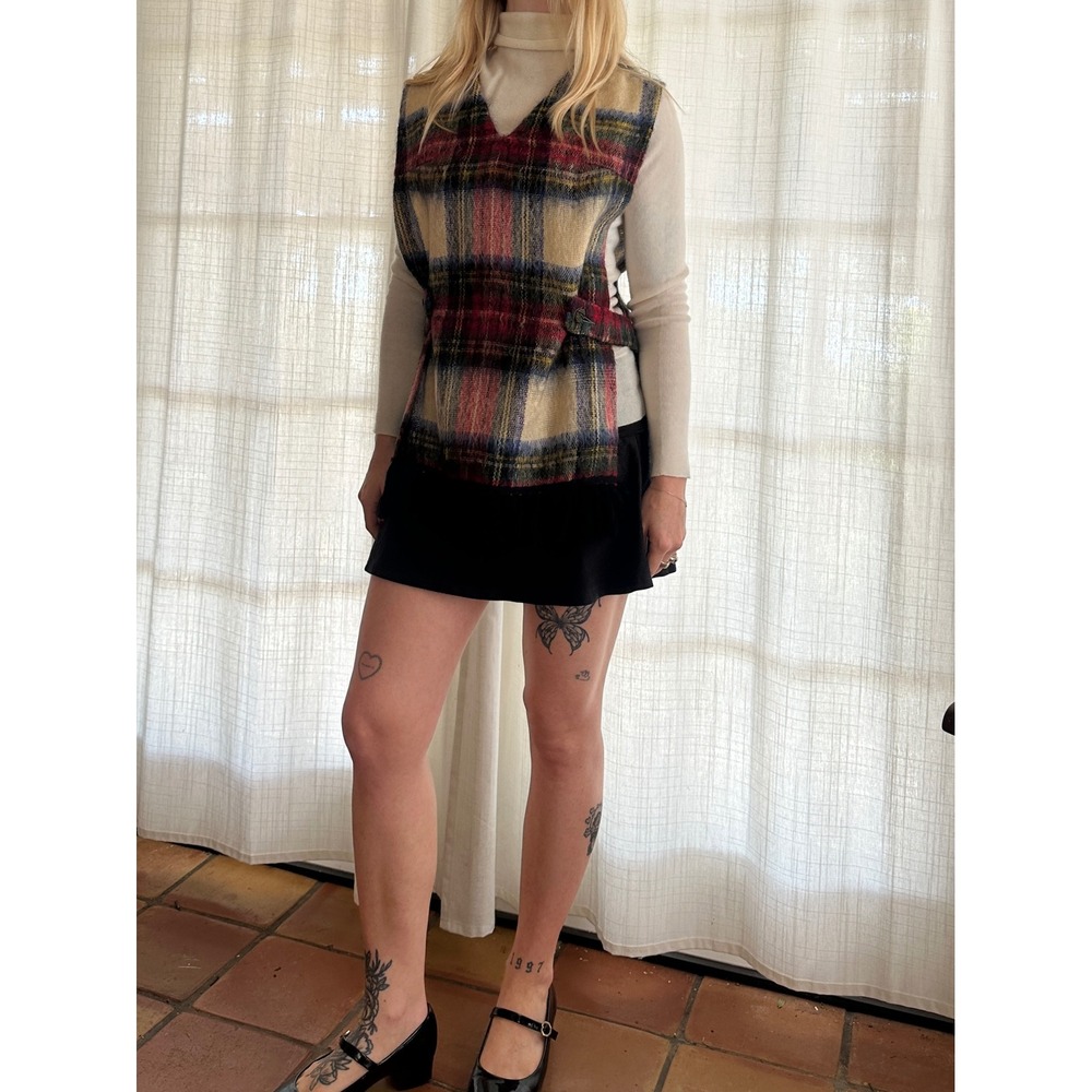 Vintage 60s mohair fuzzy tartan vest